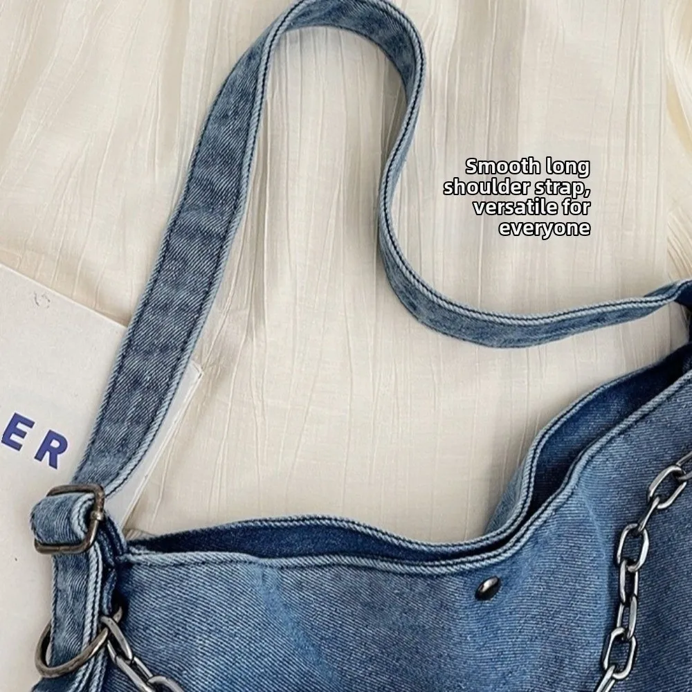 

With Small Bag Denim Shoulder Bag Korean Style Retro Women's Chain Crossbody Bag Versatile Large Capacity Satchel Bag School