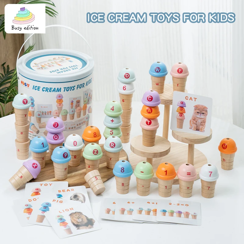 El juego de juguetes de helado con alfabeto de madera Aprende las letras y el conocimiento mientras juegan: los niños sin esfuerzo doman ABCs a través de diversión