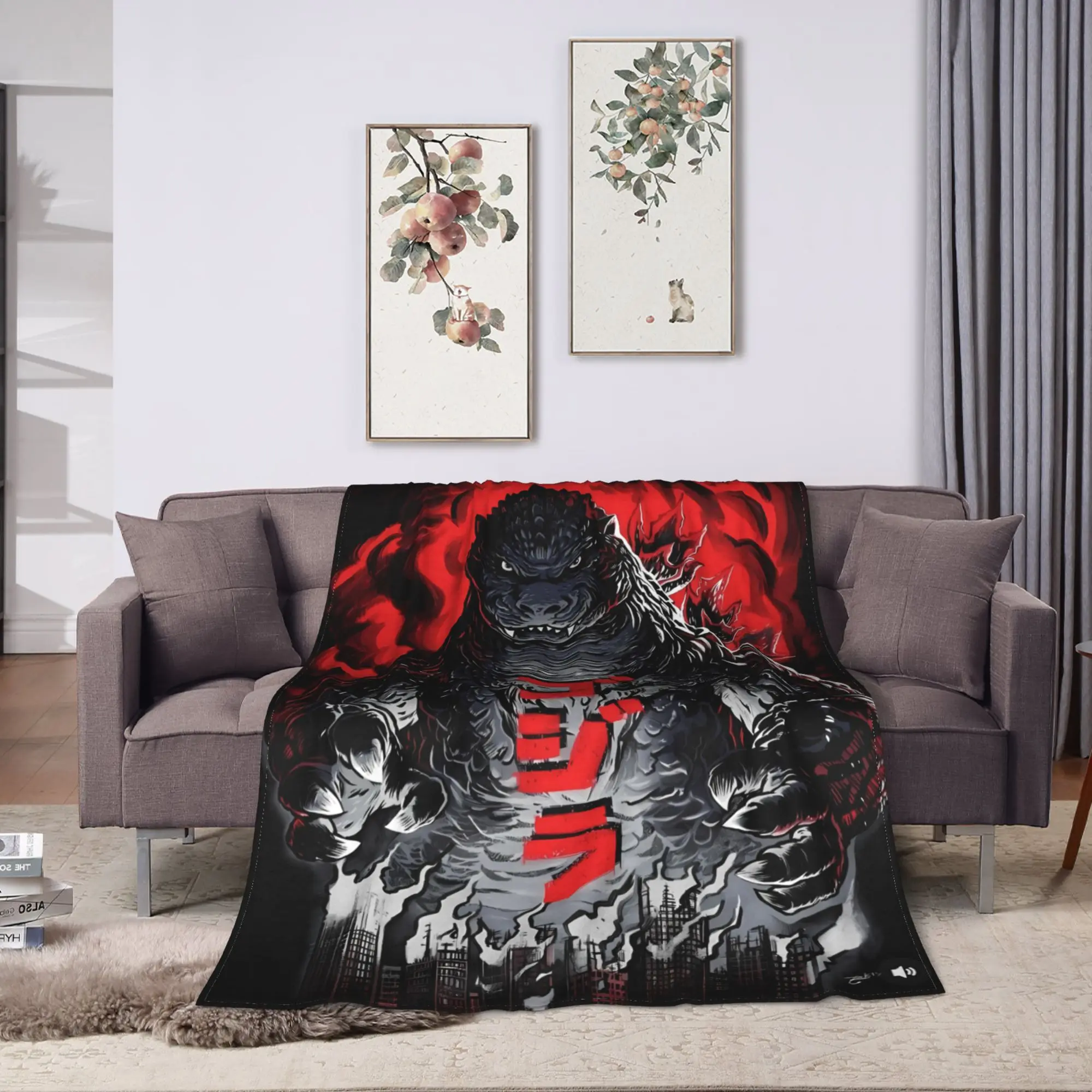 Super Warm Blanket Travel Office Godzillaed 3D Printed Throw Blanket  Flannel Bedspread For Living Room Sofa Bed Cover