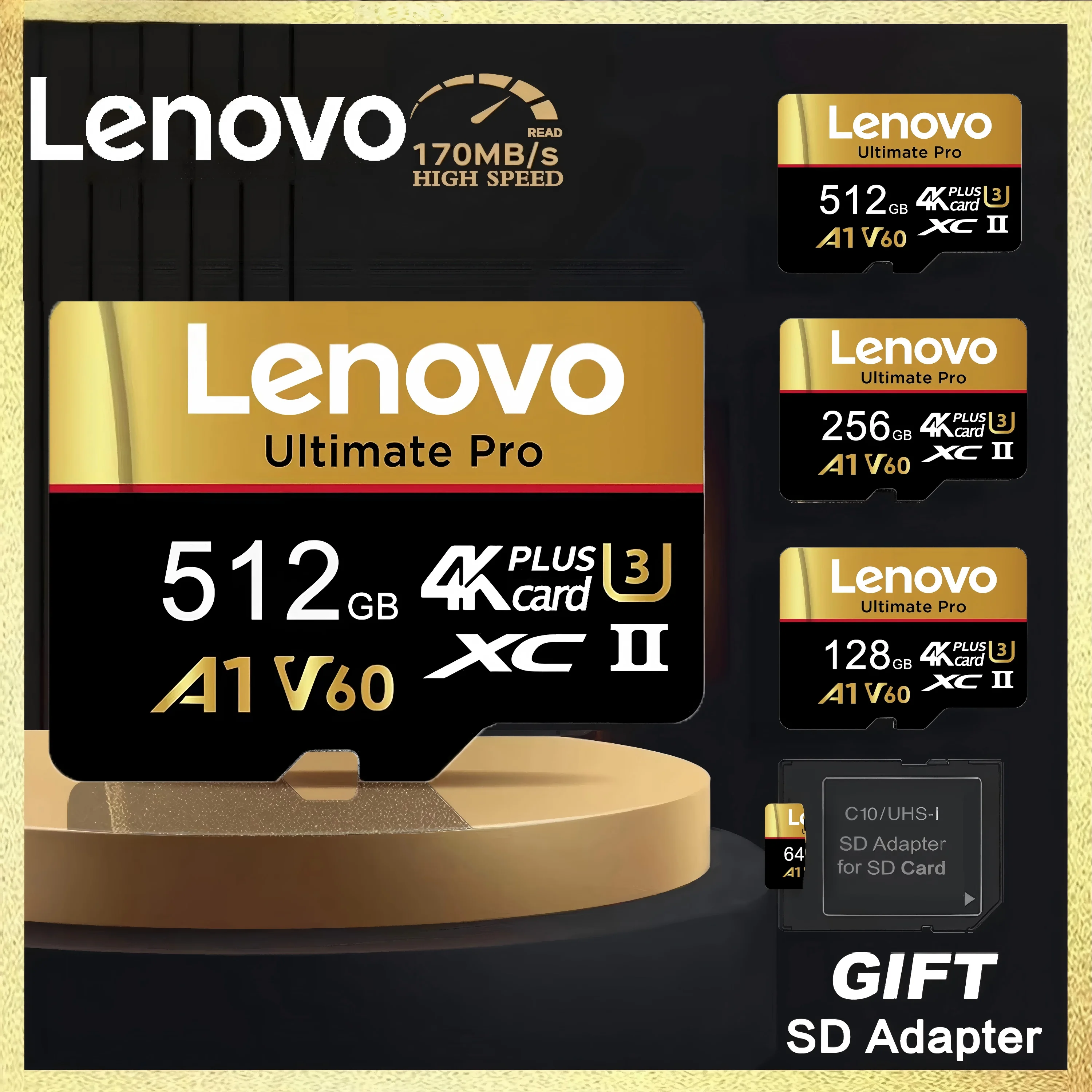 Lenovo Fast 512GB SD Cards TF Cards Micro TF SD Memory Card 128GB Speed 64GB Class 32GB V30 Quick for Gaming / Drone / Camera