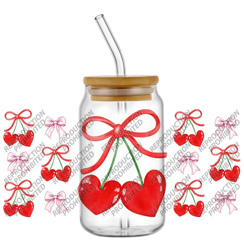 

Exclusive Cherry cartoon Waterproof DIY Decals 3D Transfers Stickers 16oz UV DTF for Glasses cup Wraps
