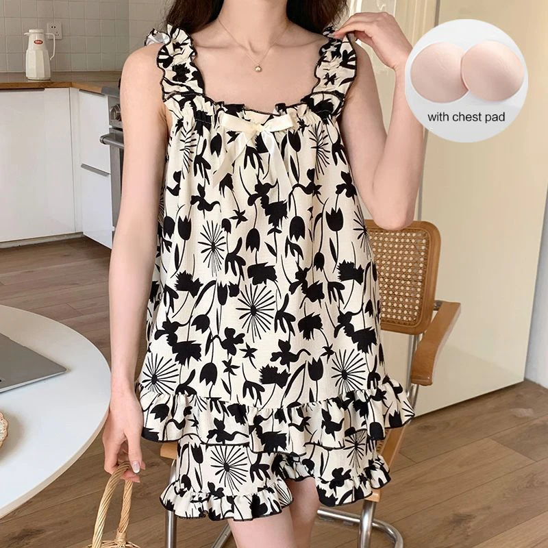 

Sleepwear girl summer with padded cups strappy shorts sweet style girls' home wear set that can be worn outside