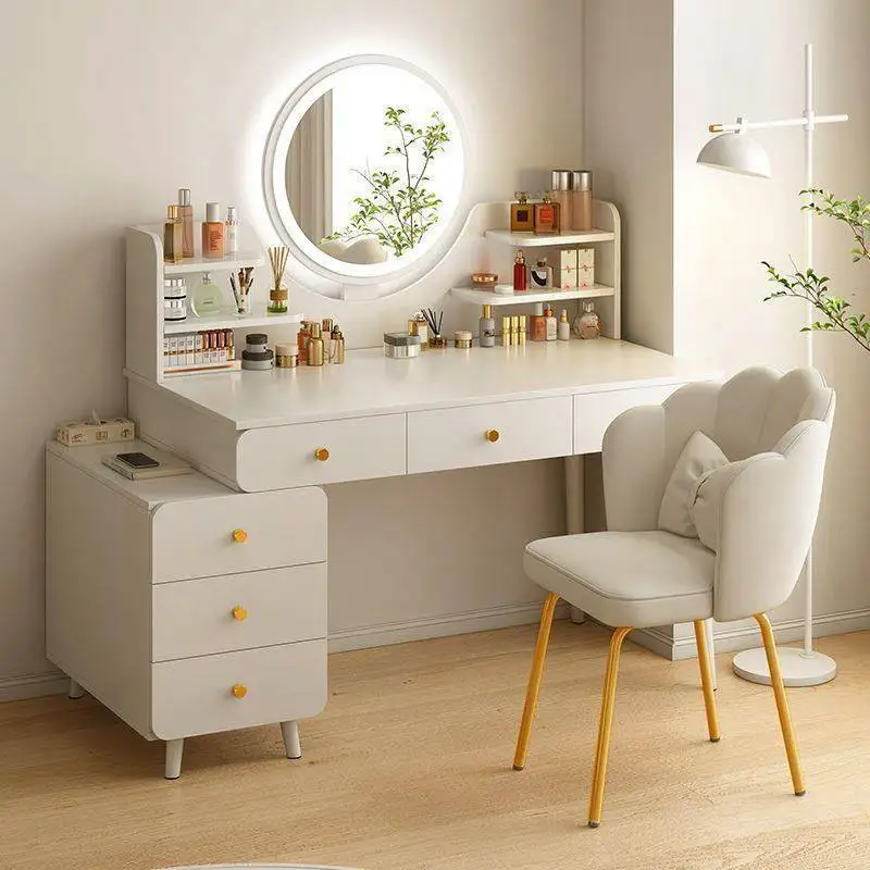 

Cosmetics Organizer Dressing Table Shelf Wood Women Makeup Dressing Table Mirror White Mesa De Maquillaje Postmodern Furniture
