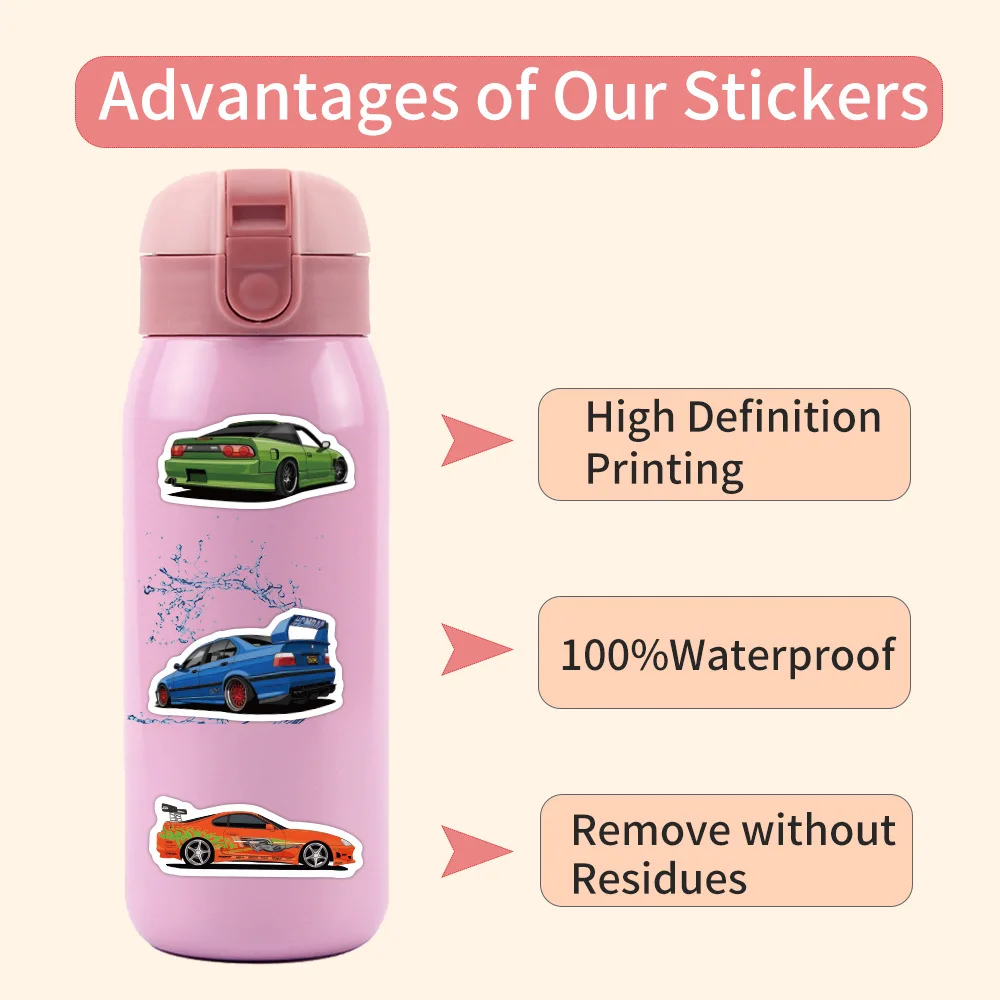 JDM dehors Super Car Stickers, Autocollant étanche, Ordinateur portable, Moto, Bagages, Réfrigérateur, 10, 30, 60Pcs, 506