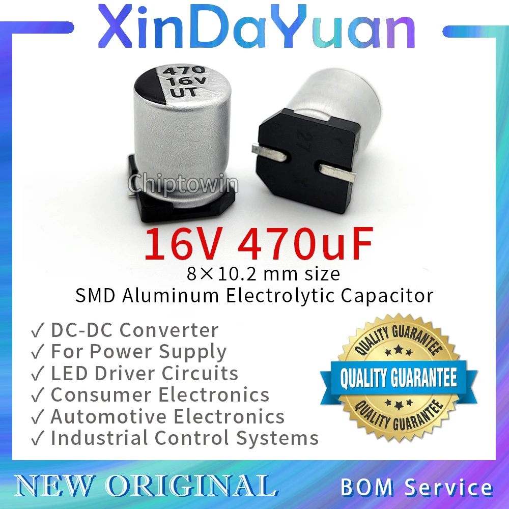 

50pcs 16V 470uF 8×10.2mm SMD Aluminum Electrolytic Capacitor Low ESR