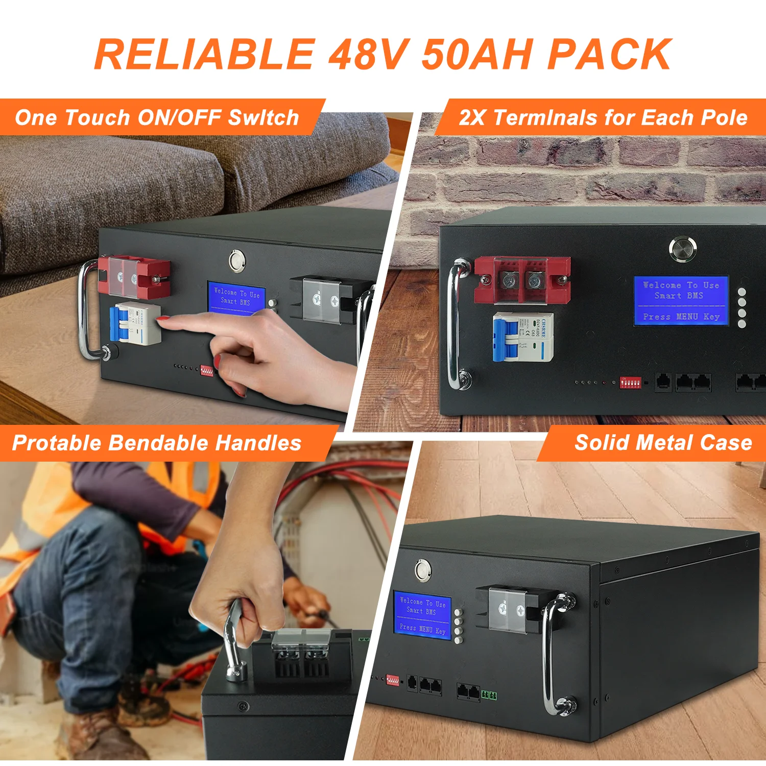 New 48V 50Ah LiFePo4 Battery Pack 51.2V 2.5kw Lithium Iron Phosphate Batteries 16S 100A Built-in BMS 48V 50AH Pack Tax Free