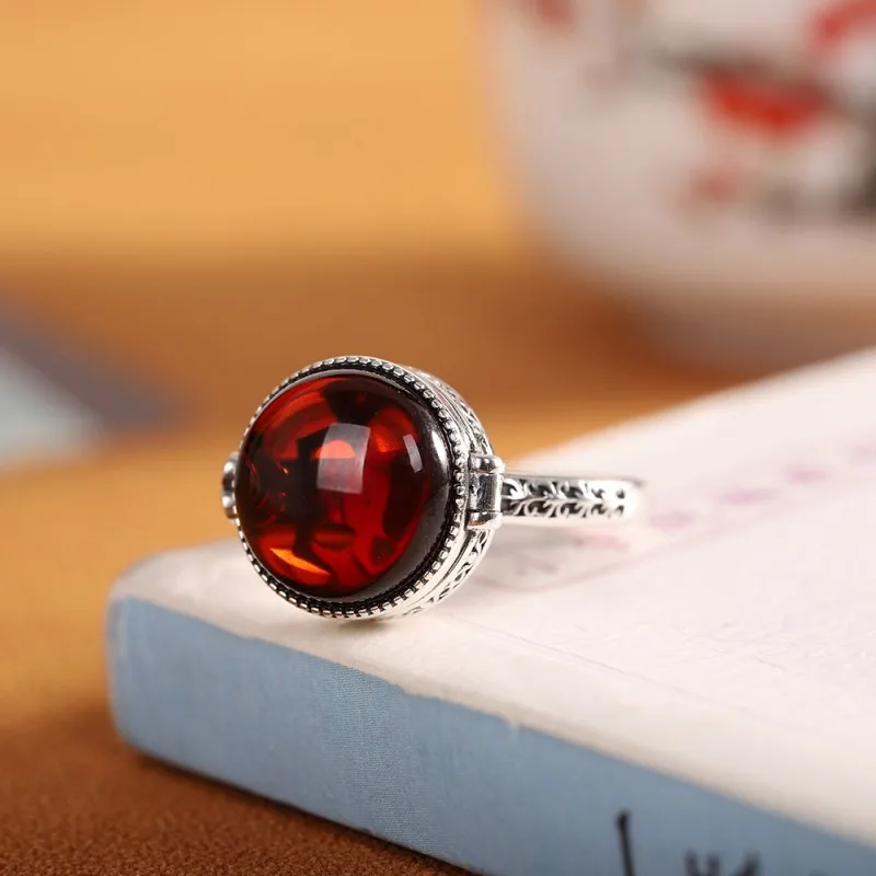 BOCAI S925 Sterling Silver Rings for Women Men New Fashion Eternal Rattan Pattern Crimson Amber Can be Opened Jewelry Wholesale