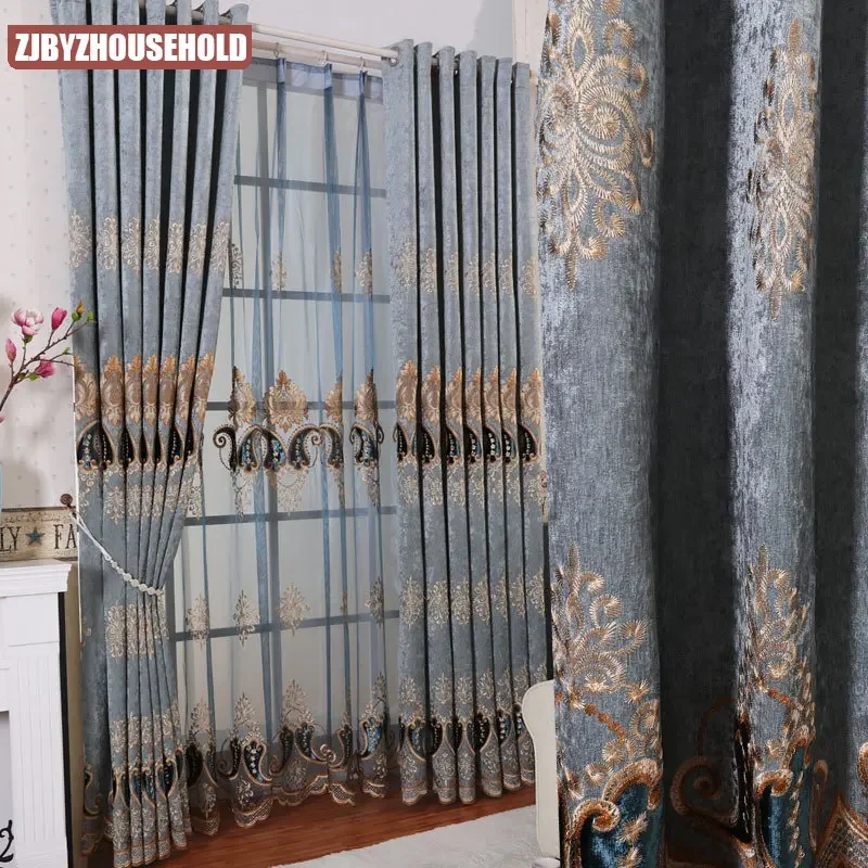 

Chenille Embroidered Curtains for Living Room Bedroom European American Popular Window Screen Light Luxury Custom