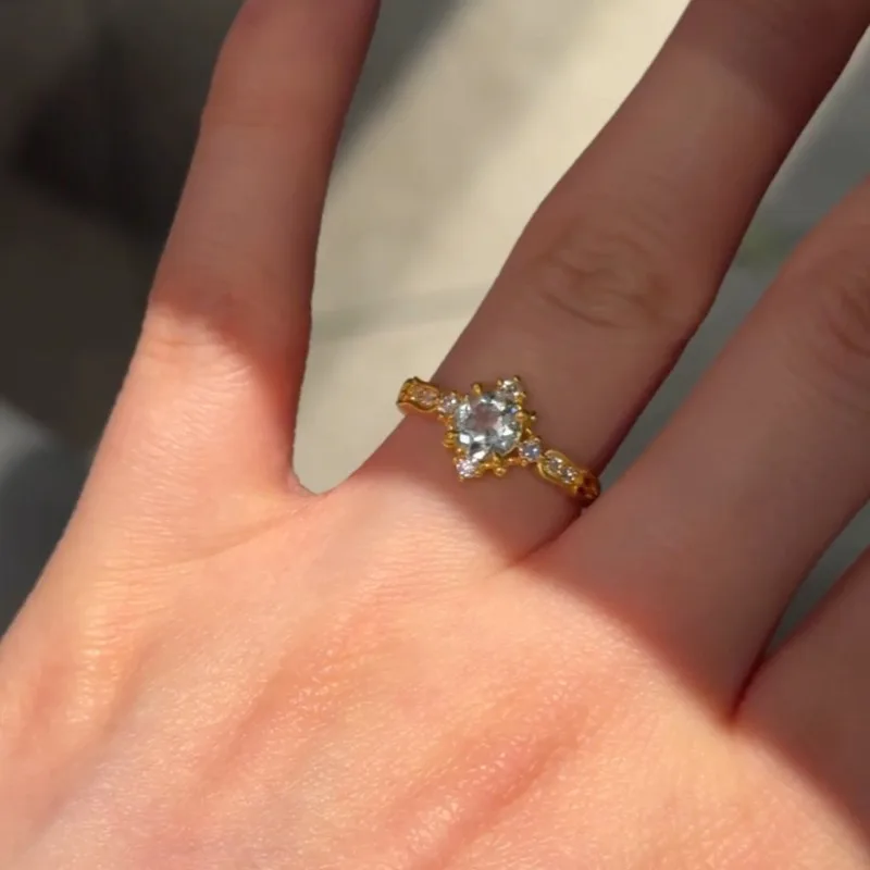 زنبق عتيق للوادي الأحجار الكريمة الزرقاء خاتم حي للنساء خاتم ياباني طازج مرصع على الموضة مجوهرات فاخرة خفيفة #5