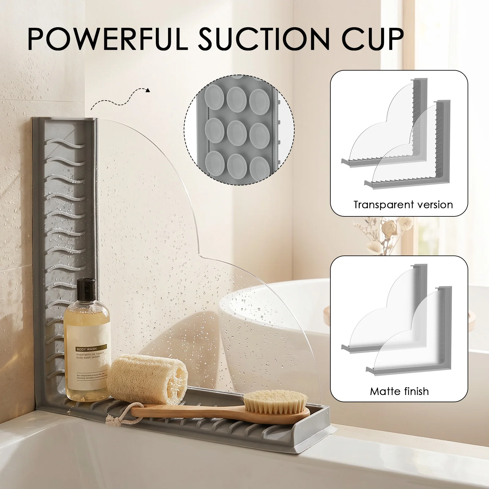2Pcs Silicone Shower Splash Guard 2 in 1 Shower Water Guard with Suction Cup Detachable Water Barrier Mat Anti slip Storage Rack