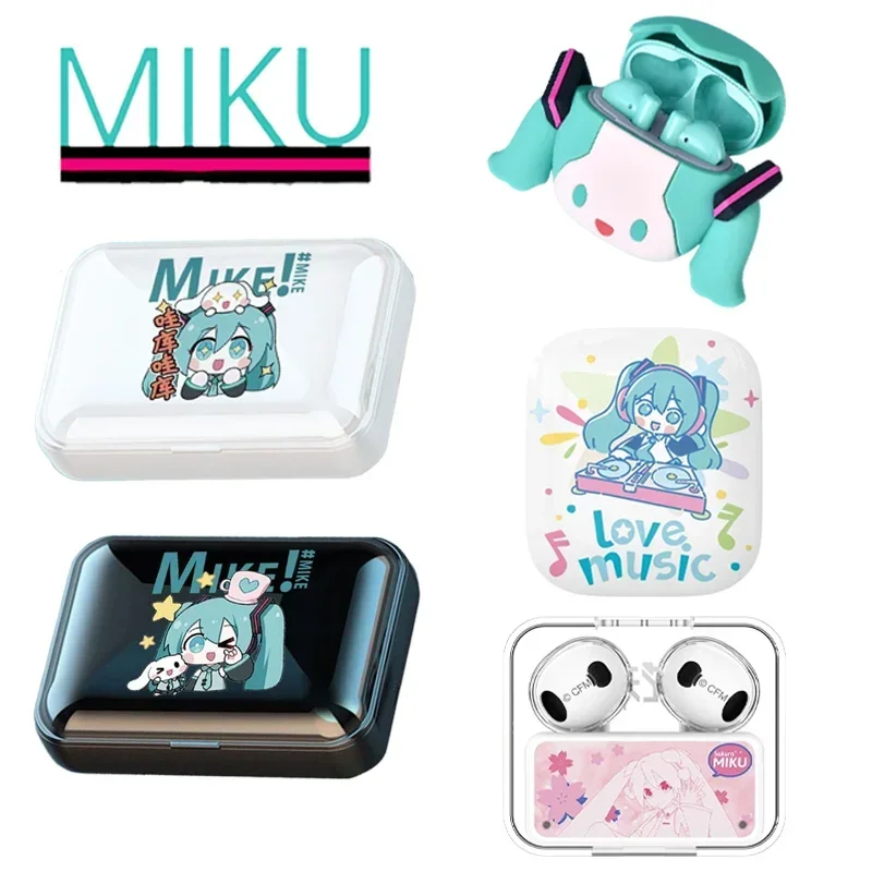 Kawaii Hatsune Miku Bluetooth Headset Anime Cute Cartoon Blue Headphone Protective Case Super Battery Life Long-lasting Durable