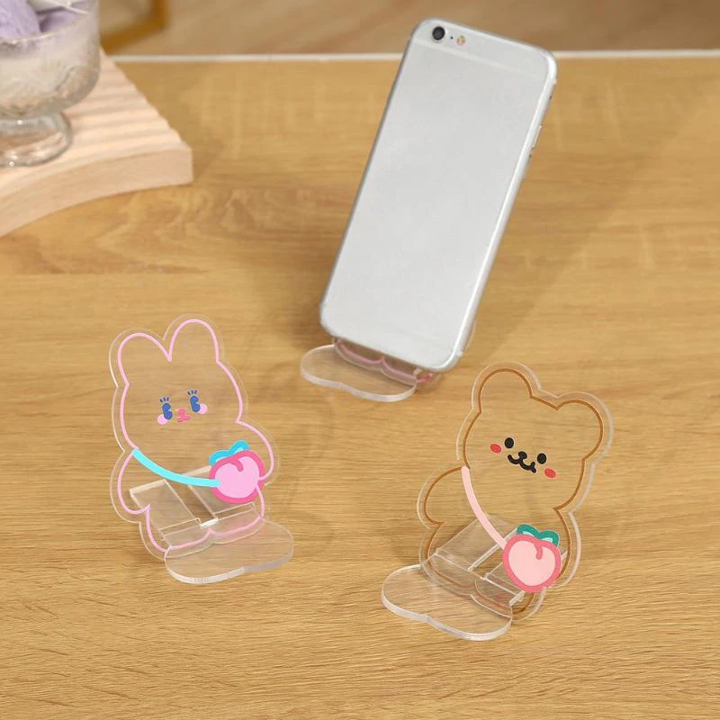 

Креативный акриловый держатель для мобильного телефона с рисунком медведя и кролика, милые украшения для рабочего стола, портативная съемная подставка для телефона