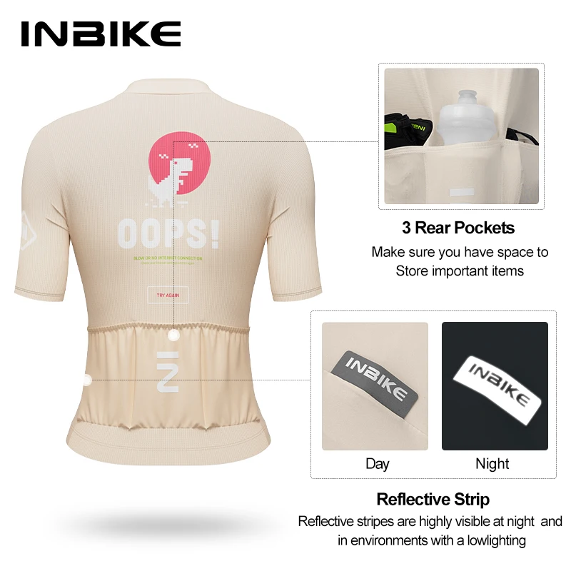 INBIKE New Spring Summer Women's Short Sleeve Cycling Jersey Slim Fit Thin Breathable Road Bike Top with Reflective Logo Design