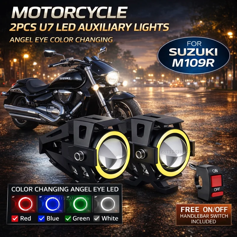 Waterproof Motorcycle LED Headlight 3000LMW U7 Motorbike LED Driving Fog Spot Light with Switch For Suzuki Boulevard M109R 109R