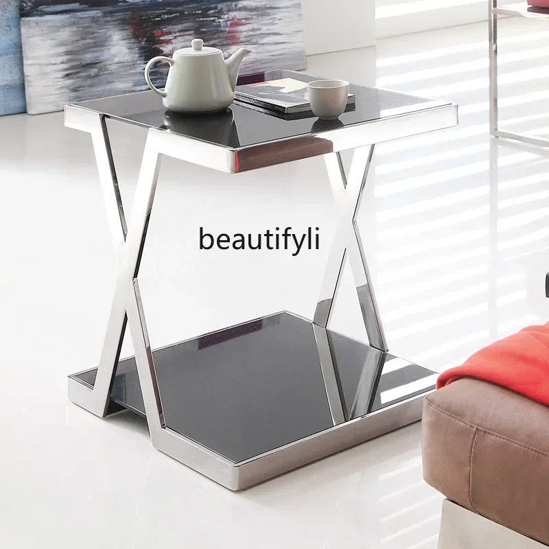 Designer simple creative glass edge a few stainless steel modern sofa square corner a few bedrooms living room home