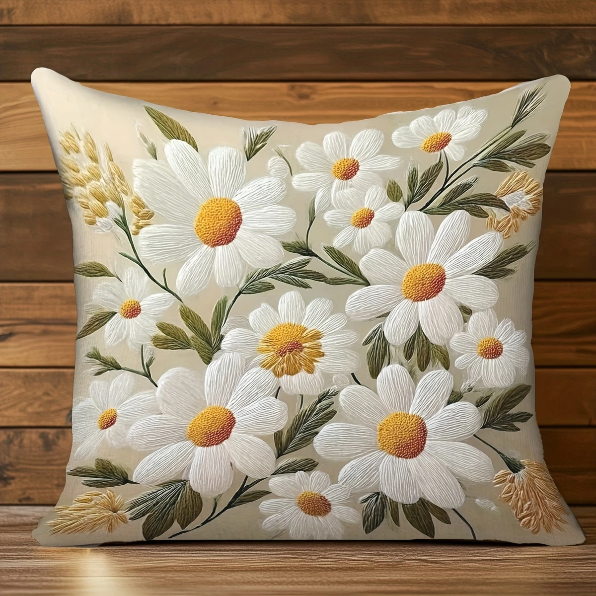 Vintage Daisy Flower Print Pillow Cover Look Floral Soft Throw Pillow Case for Spring Home Sofa Bedroom Decor Gift