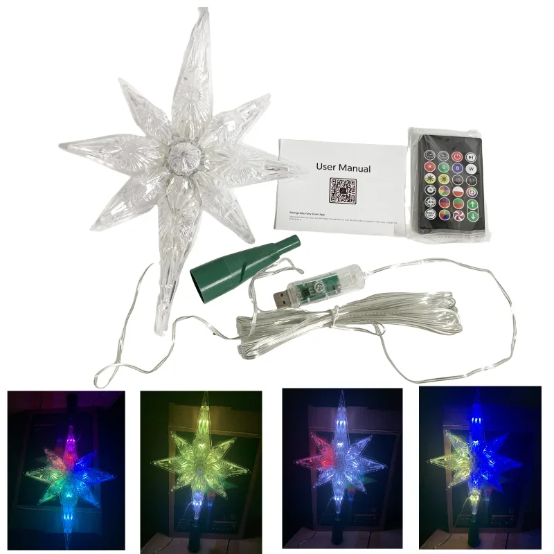 Xmas Tree Topper New Year Decor Smart APP Remote Music Sync Control RGB Color Double-layer Star Christmas Tree Star Decor Lights