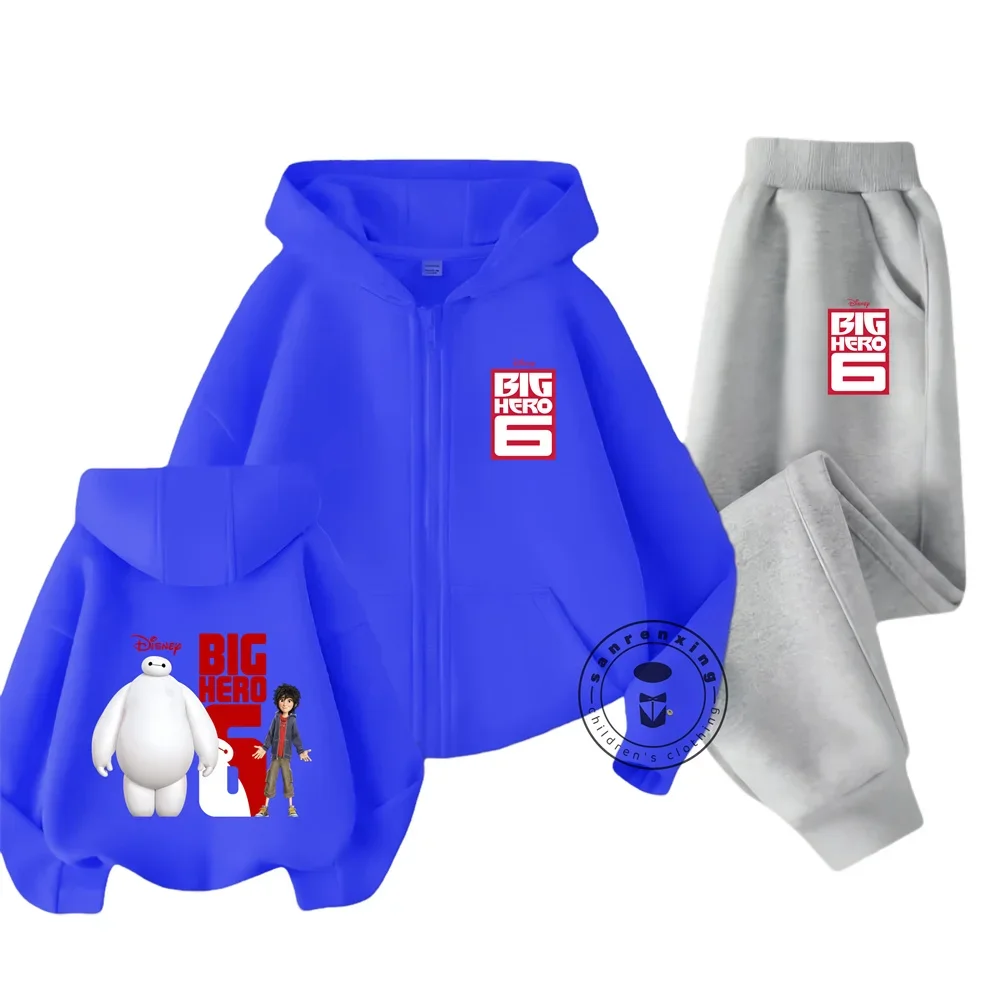 Big Hero 6 Print Spring Autumn Fashion Zipper Hoodie+Pants 2pcs Tracksuits Boys Girls Casual Outfits Children Clothes