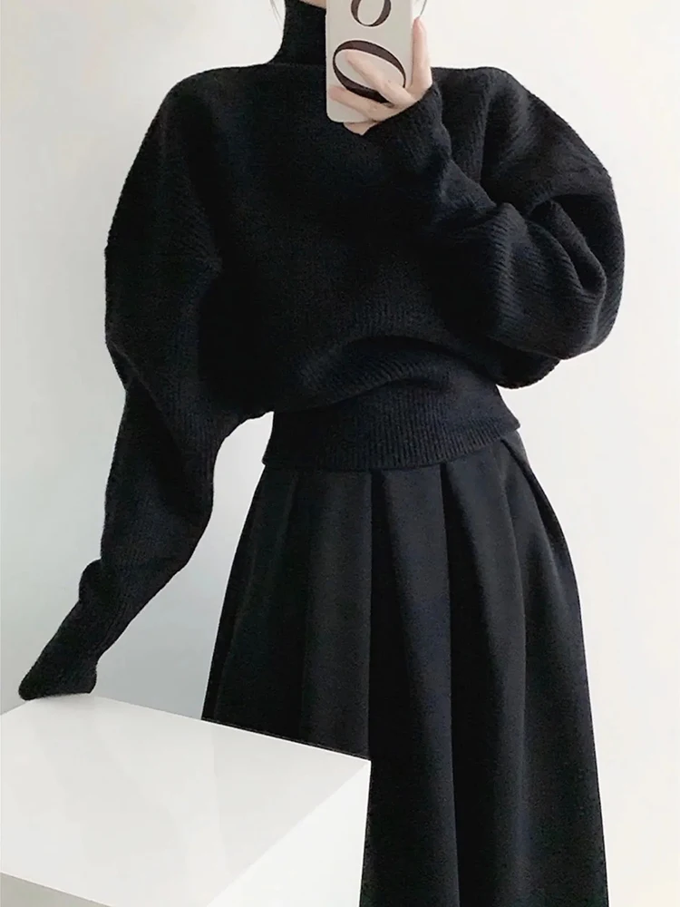 เสื้อสเวตเตอร์คอเต่าผู้หญิงสไตล์เกาหลี แบบหลวม สบายๆ แนววินเทจ แขนยาว เหมาะสำหรับฤดูใบไม้ผลิและฤดูใบไม้ร่วง สไตล์ลำลอง Y2k