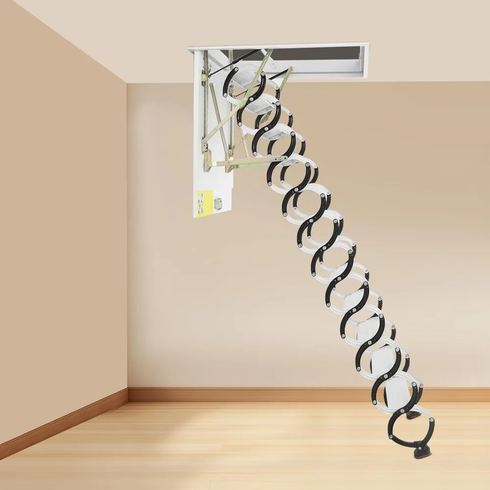 سلم عطلي قابل للطي بـ 12 خطوة مع درابزين لسهولة الوصول والتخزين