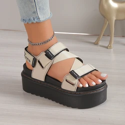 High Quality Ladies Shoes Buckle Strap Women's Sandals Party Sandals Women Round Toe Shoe Female Platform Sandal shark sandals