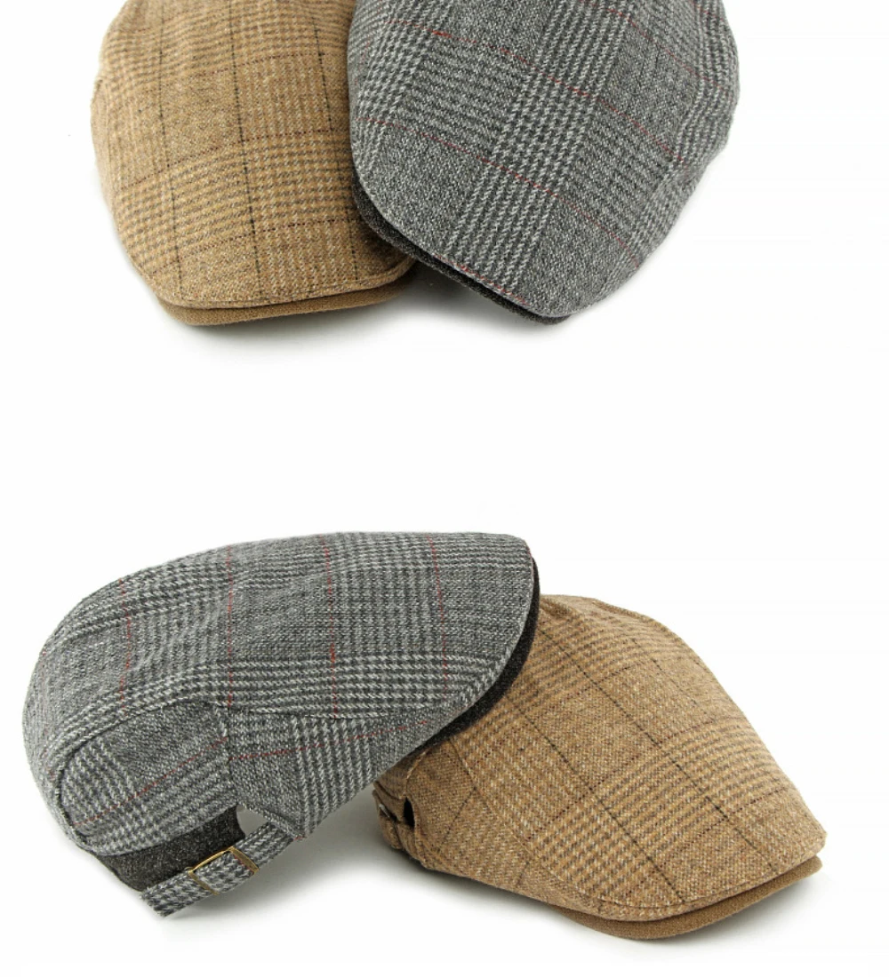 HT4934 Herren Berets Frauen Neue Herbst Winter Wolle Baskenmütze Hut Plaid Künstler Maler Hut Einstellbare Ivy Flache Kappe Männlich Weiblich Baskenmütze Kappe – Detail 4