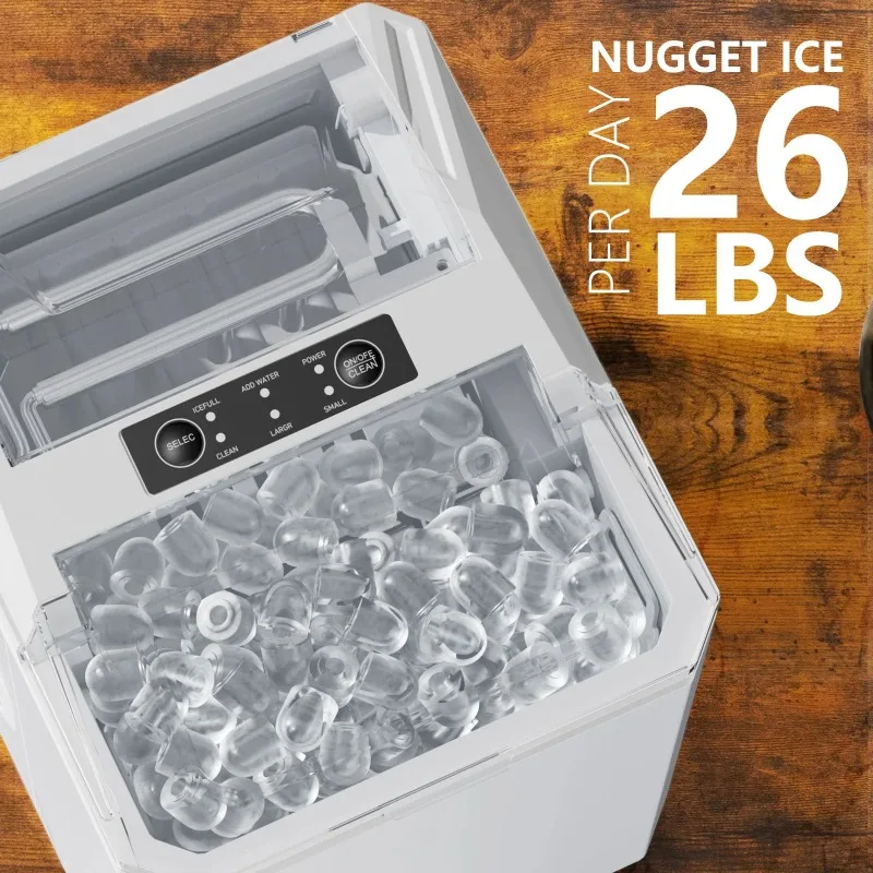 CONCETTA Ice Maker Countertop, 26lbs/24Hrs, 2 Sizes of Bullet Ice for Home Kitchen Office Bar Party, White