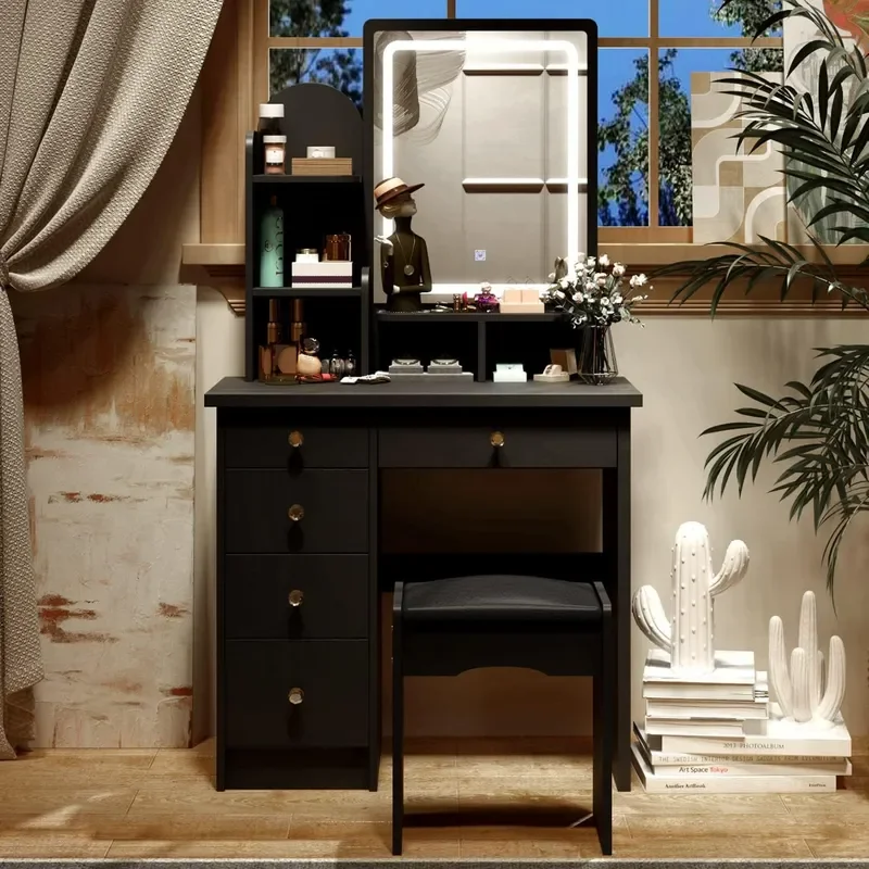 Modern Luxury Dresser with Mirror High End Makeup Vanity Table Bedroom Storage Cabinet Furniture for Women Light Gold Finish