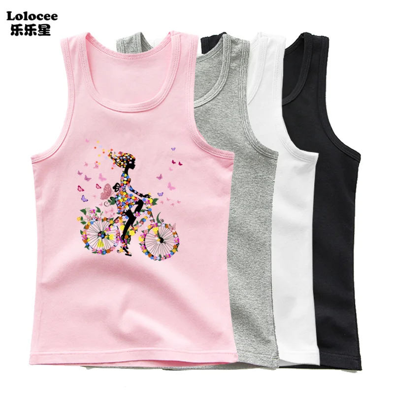 Kawaii Girls Sleeveless T Shirts Ballet Dance Kids Cartoon Print Vest Dancer Summer Children\'s Cotton Tank Tops Fashion Clothes