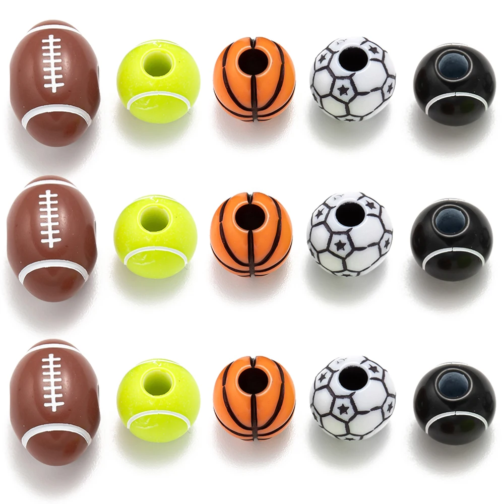 50pcs/Lot Acrylic Sport Rugby Tennis Basketball Spacer Beads For DIY Bracelets Necklaces Jewelry Making Supplies Accessories