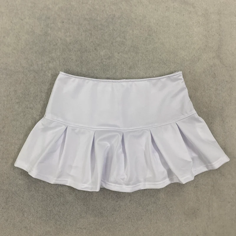 Damen Plissierter Mini-Skort mit Eingebauten Sicherheitsshorts, Einfarbig, A-Linie, Niedriger Bund, Breiter Taillenbund, Y2K Sommer Casual Tennisrock – Detail 13