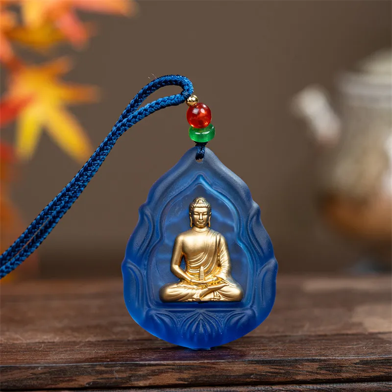 Medicine Buddha Pendant: Glazed Lotus, Longevity, Portable, Micro-Engraved Chain Necklace, Safe Buddha Statue Gifts view 2
