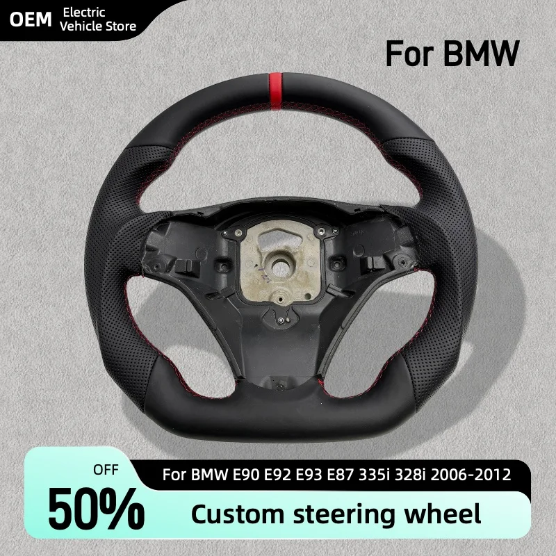 Full Leather Steering Wheel, Customizable Flat-Bottomed for BMW E92 E90 E93 E89 E87 E70 E84 E82 328i 335i 1Series 3 Series