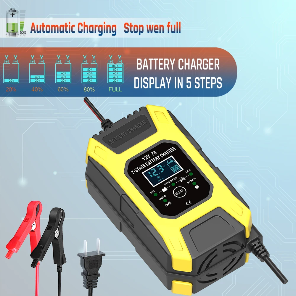 FOXSUR Intelligent Car Battery Charger 12V Fully Automatic Truck RV ATV Motorcycle AGM Lead Acid EU US AU Plug Repair Desulfator