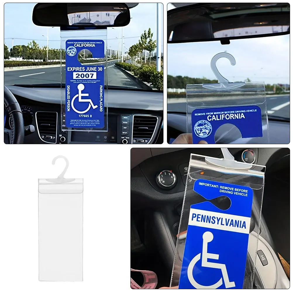 

5Pcs Handicapped Placard Holders Transparent Design Secure Hook Auto Disability Gadgets Easy Read Parking Signs