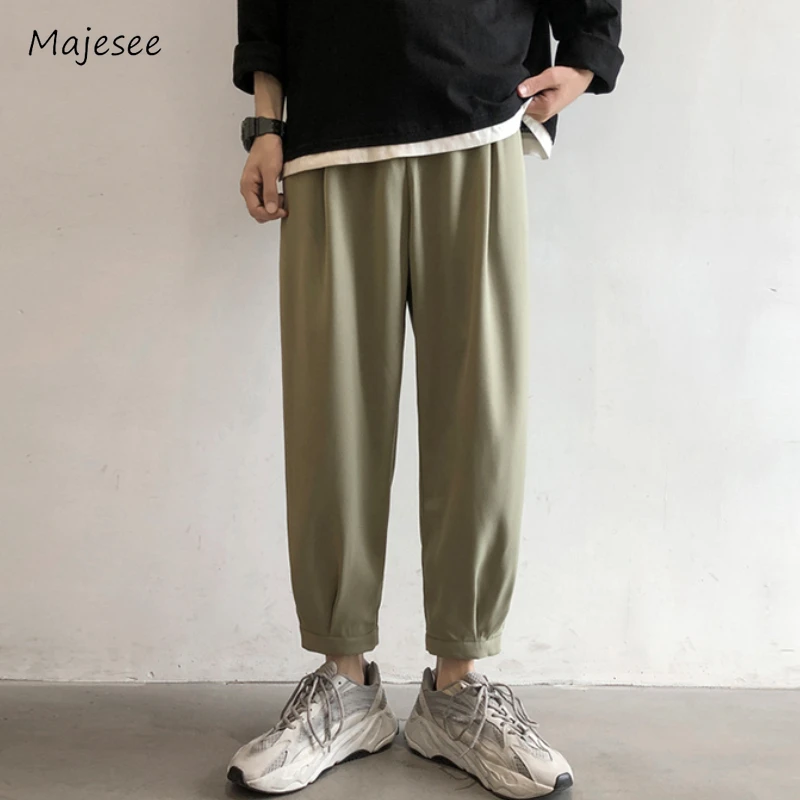 Pants Men Casual Korean Style Spring Loose Daily All-match Fashion Simple Cozy Handsome Casual Streetwear Students Elastic Waist