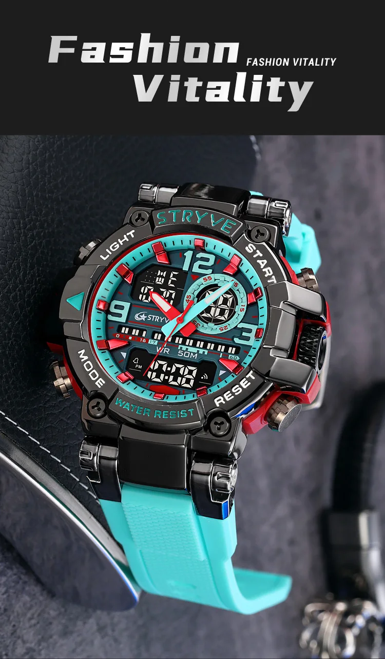 STRYVE Herrenuhren, modische elektronische Uhren für Herren, Top-Marke STRYVE 8025, Outdoor-Sportuhr mit Kalender, Chronograph – Detail 11