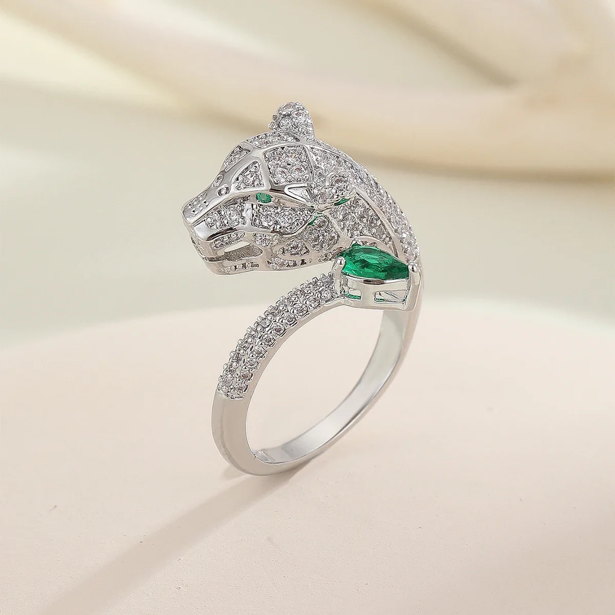 Domineering Personality Full Diamond Zircon Leopard Head Ring Women's Fashionable Opening Adjustable Fashion Hip-Hop Ring
