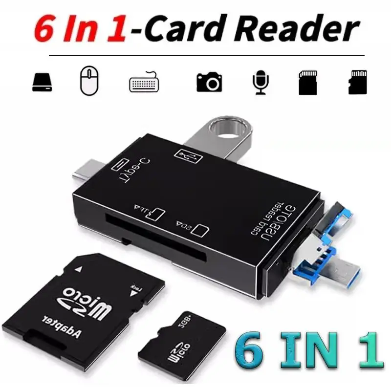 6-In-1 Card Reader USB to Type C Micro USB Universal OTG USB 3.0 Adapter Multi-Functional Adapter SD TF High-speed Transmission