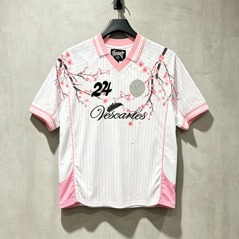 Stripe Vescartes Sakura Jersey T Shirt Embroidery Digit 24 Label Tee Men Women High Quality Loose Quick Dry Polo Shirt Clothes