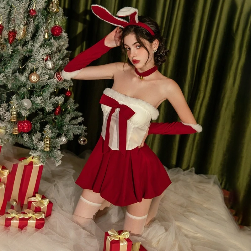

Christmas Dress Velvet Tube Top Dress Skirt Bunny Costume Christmas Dress