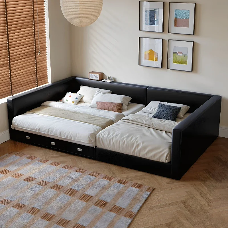 

Combination with guardrail drawer storage master bedroom king bed 2.4x2m leather bed