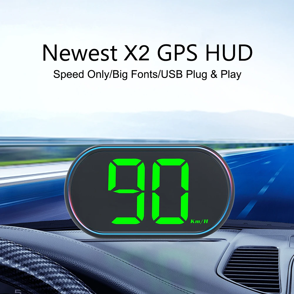 Speedometer Car Head Up Display GPS HUD KMH MPH Speed Meter White Green Light Display USB Plug Big Font X2 HUD Digital