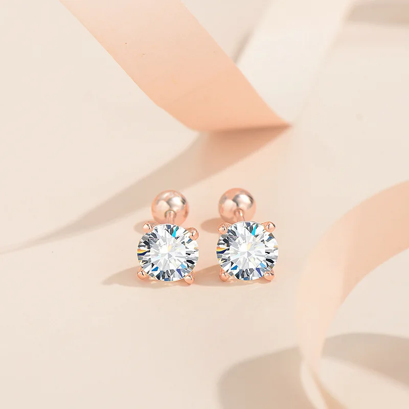 

0.6-2CT Moissanite Earrings Screwback Rose Gold Plated 925 Sterling Silver Lab Mosan Gemstone Stud Earrings Pass Diamond Tester