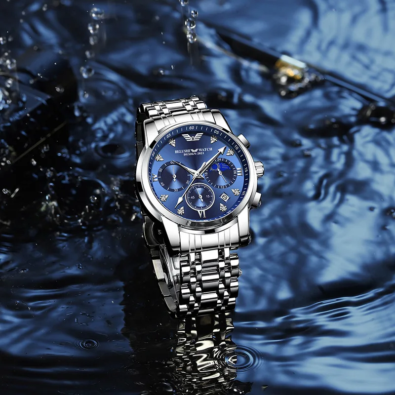 UTHAI CQ257 Orologio da uomo casual con orologio al quarzo impermeabile luminoso tempestato di diamanti, orologi da regalo per uomo d'affari