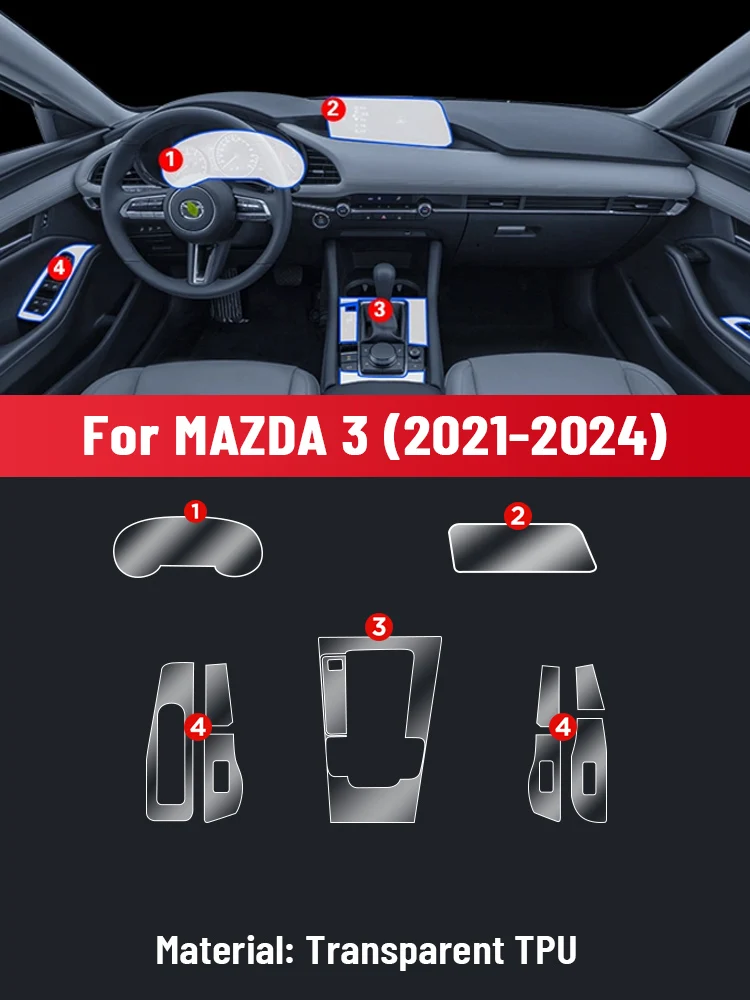 Anti-scratch Car Interior Center Console Media Dashboard Navigation TPU Protector Film For MAZDA 3 AXELA 2021-2024 Sticker