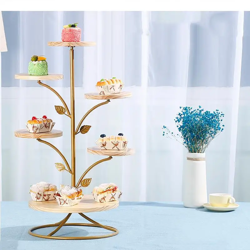 Metal Wooden Cake Stand Dessert Table Display Multi-layer Decorative Frame Pan Plate Banquet Props