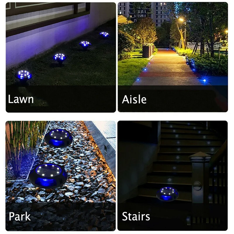 HOT-4Pack 12 LED Solar disco enterrado luz exterior jardín bajo tierra lámpara Solar luces al suelo al aire libre para paisaje césped