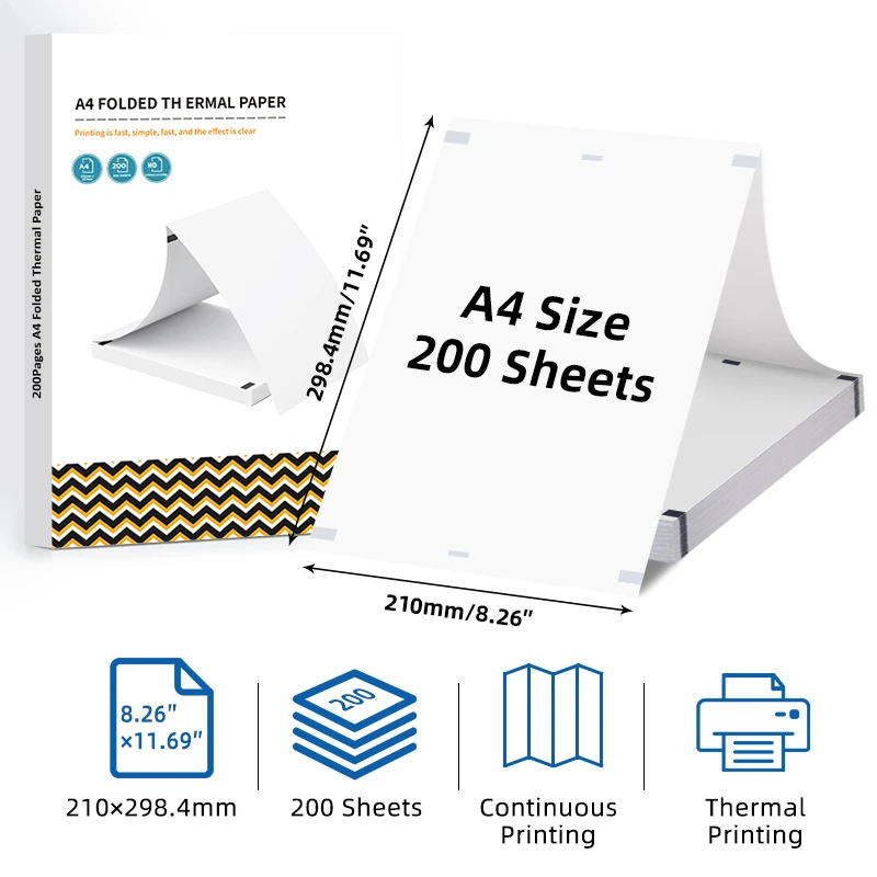 200 Sheets of a 60% off Thermal Paper, Continuous Printing, Quick-Drying, Long-Lasting Images, Ideal for Use in Schools, Office Documents, Contracts, and Data Printing, Compatible with Various A4 Portable Thermal Printers