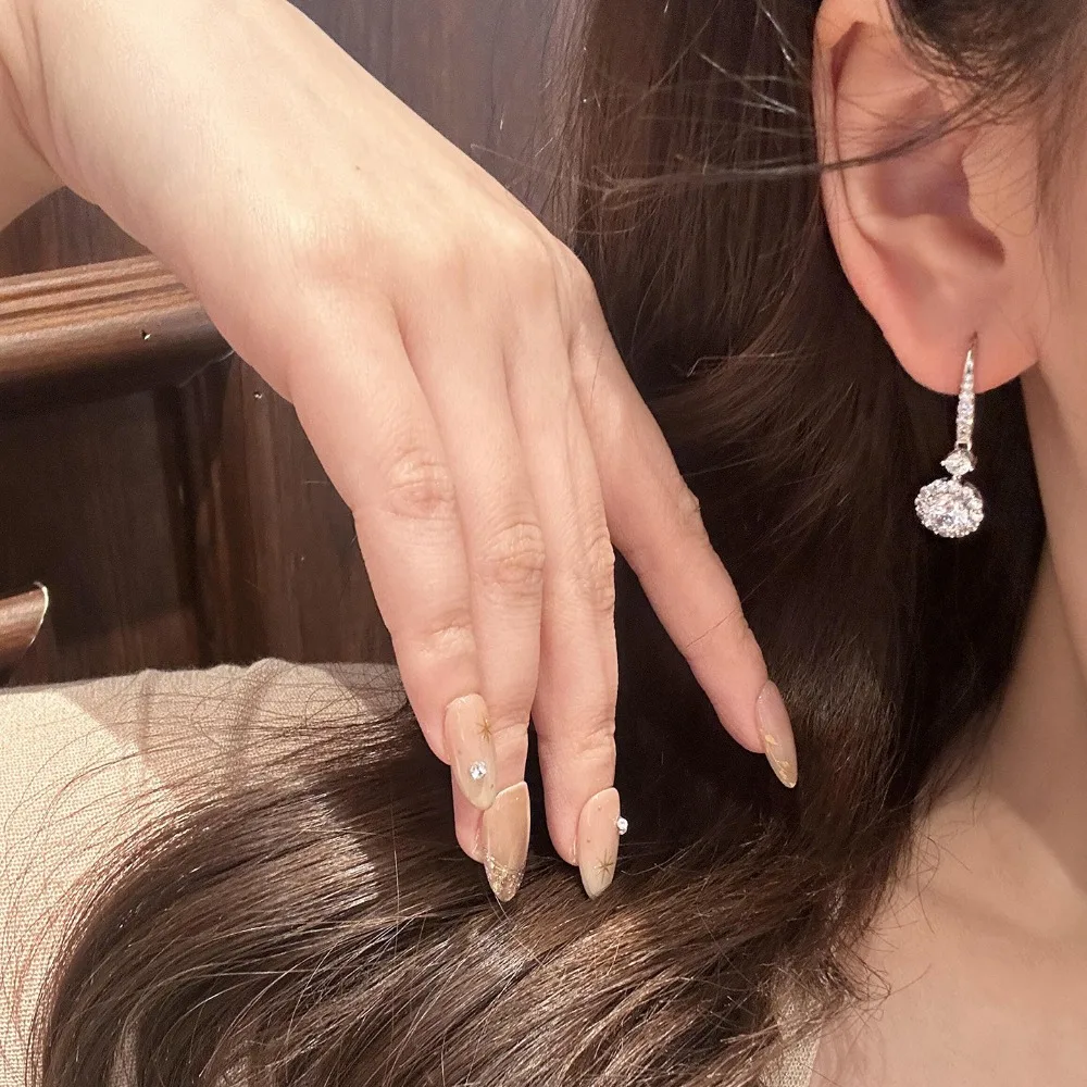 Luxury 925 Sterling Silver Halo Sunflower Zircon Dangle Earrings for Women Sparkling Leverback Hoop Dangles Bridal Party Jewelry